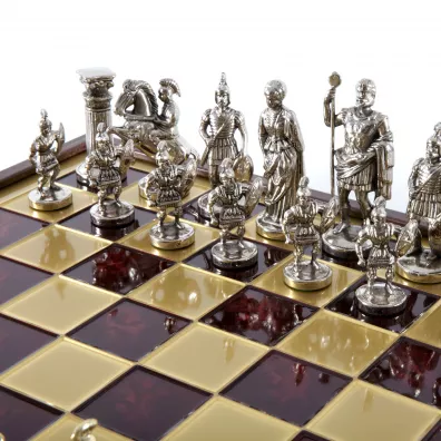 Greek Roman Period Metal Chess Set, szachy, czerwony Manopoulos