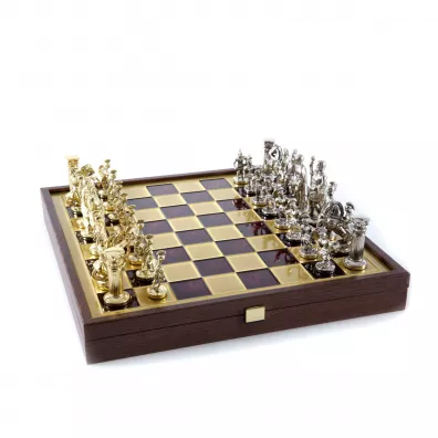 Greek Roman Period Metal Chess Set, szachy, czerwony Manopoulos