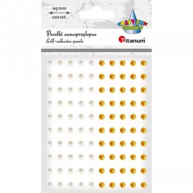 Titanum Pere�ki samoprzylepne bia�e z�ote 5mm 100 szt.