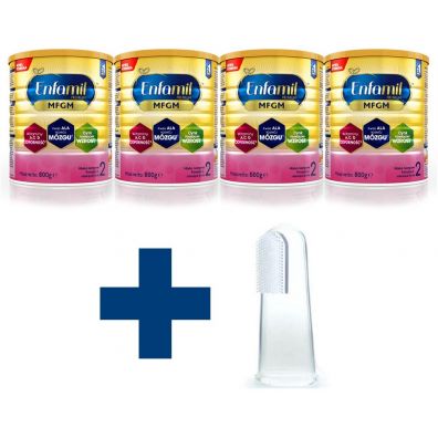 Enfamil Premium 2 MFGM Mleko następne dla niemowląt powyżej 6. miesiąca + szczoteczka do zębów z wypustkami Zestaw 4 x 800 g
