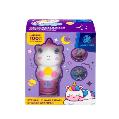 Stempel z naklejkami Astrafun Jednoro�ec 100 naklejek wielokrotnego u�ytku + ksi��eczka