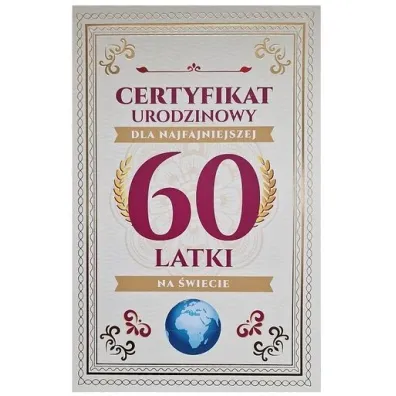 Yeku Karnet Certyfikat Urodzinowy 60 urodziny damskie