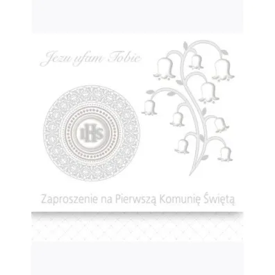Zaproszenie kwadrat ZKW 120x120 Komunia zest. 57193 Dzieci�ce - Ch�opiec, Dziewczynka, Grafika, Religia, Srebrne, T�oczenie