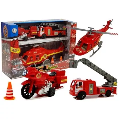 Zestaw pojazd�w stra� po�arna helikopter motor LeanToys