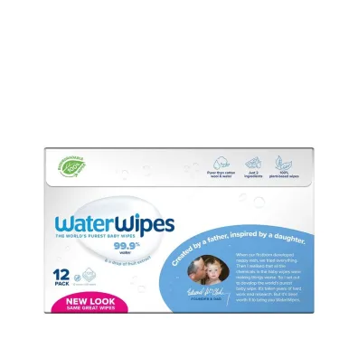 Waterwipes Chusteczki nawil�ane nas�czane czyst� wod� Biodegradowalne Zgrzewka 12 x 60 szt.