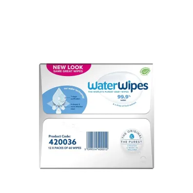 Waterwipes Chusteczki nawil�ane nas�czane czyst� wod� Biodegradowalne Zgrzewka 12 x 60 szt.