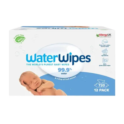 Waterwipes Chusteczki nawil�ane nas�czane czyst� wod� Biodegradowalne Zgrzewka 12 x 60 szt.