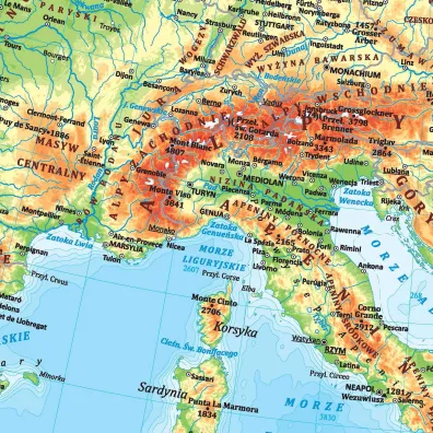 Mapa �cienna Europa polityczno fizyczna dwustronna 1:12 000 000