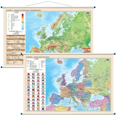 Mapa �cienna Europa polityczno fizyczna dwustronna 1:12 000 000