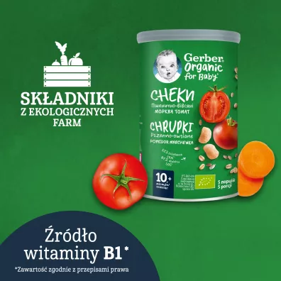 Gerber Organic Chrupki pszenno-owsiane pomidor marchewka dla niemowlt po 10 miesicu 35 g Bio