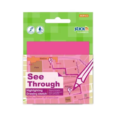 Stickn Notes samoprzylepny przezroczysty r�owy 76x76mm 50 kartek