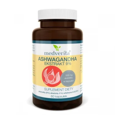 Medverita Ashwagandha Ekstrakt 9% - suplement diety 60 kaps.