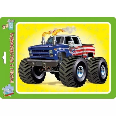 Puzzle w ramce z kolorowank. Monster truck MD Creative