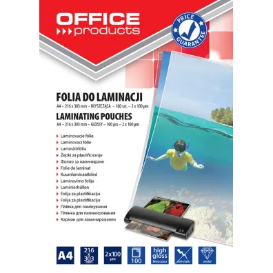 Folia do laminowania A4 Office Products  2x100mikr b�yszcz�ca 100szt. transparentna