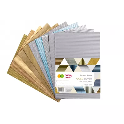 Happy Color Tektura falista MIX GOLD/SILVER, brokat, A4, 10 arkuszy