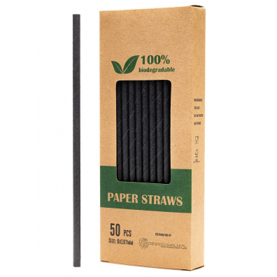 Biodegradowalni Naturalne papierowe somki do napojw czarne 19,7 x 0,6 cm 50 szt.