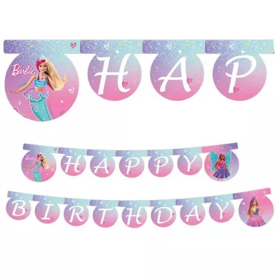 Banner Happy Birthday Barbie Fantasy Mattel 200cm
