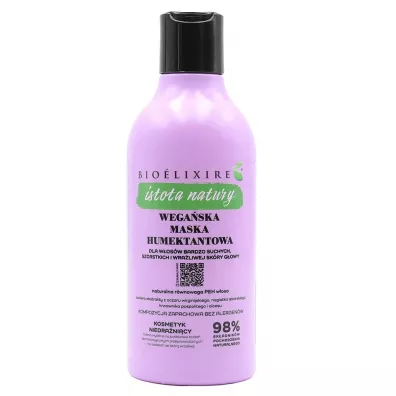 Bioelixire Istota Natury wega�ska maska humektantowa silnie nawil�aj�ca do w�os�w bardzo suchych, szorstkich i wra�liwej sk�ry g�owy 400 ml