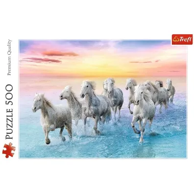 Puzzle 500 el. Bia�e konie w galopie Trefl
