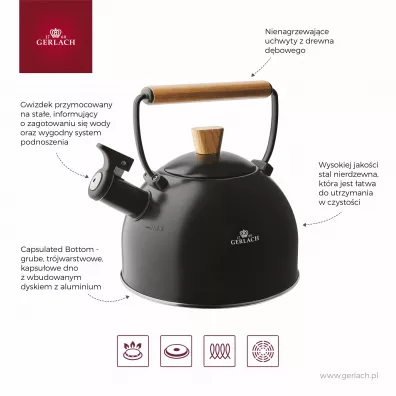 Gerlach Czajnik 2,5l natur mat