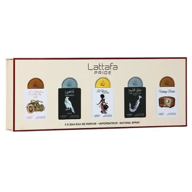 Lattafa Zestaw Pride Bike1910 Woda perfumowana + Shaheen Silver Woda perfumowana + African Drummer Woda perfumowana + Shuyukh Silver Woda perfumowana + Vintage Radio Woda perfumowana 5 x 20 ml