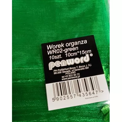 Woreczki organzowe 10x15cm zielone 10 szt.