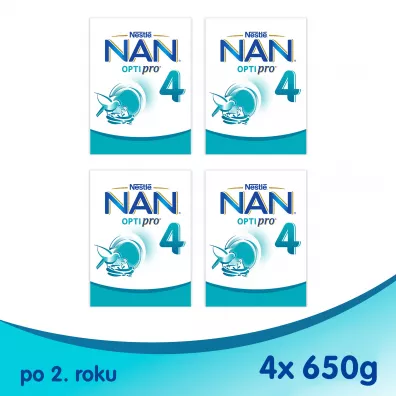 Nestle Nan Optipro 4 Junior Produkt na bazie mleka dla dzieci po 2. roku Zestaw 4 x 650 g