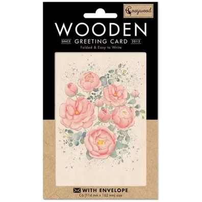 Cozywood Karnet drewniany C6 + koperta R�owe piwonie