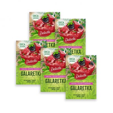 Delecta Galaretka smak malina, jeyna i urawina Zestaw 5 x 50 g