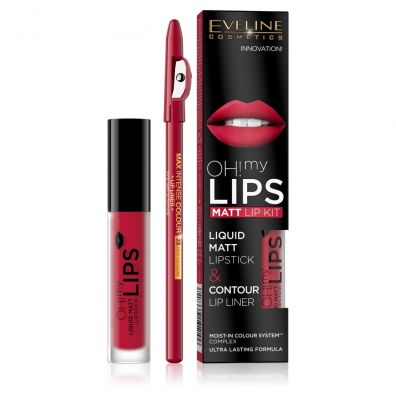 Eveline Cosmetics Oh My Lips zestaw do makijau ust matowa pomadka w pynie i konturwka 05 Red Passion 4.5 ml