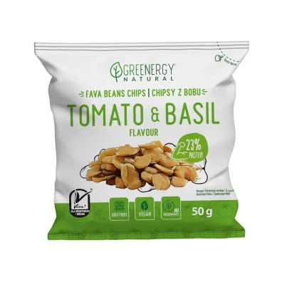 Greenergy Chipsy proteinowe z bobu o smaku pomidora i bazylii 50 g