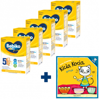 Bebiko Junior 5 Odywcza formua na bazie mleka dla przedszkolaka + Kicia Kocia gotuje Anita Gowiska GRATIS zestaw 5 x 600 g