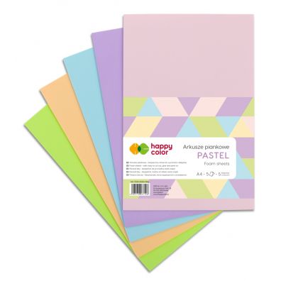 Happy Color Arkusze piankowe PASTEL, 5 kolorw, A4, 5 arkuszy