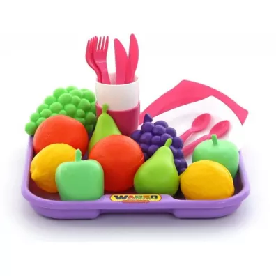 Wader-Polesie 46970 Zestaw owocw i naczy taca sztuce kubek talerzyk owoce w siatce