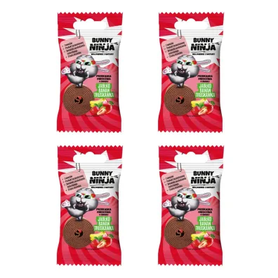 Bunny Ninja Przekska owocowa o smaku jabko-banan-truskawka zestaw 4 x 15 g