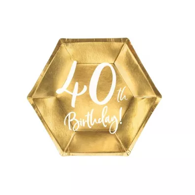 PartyDeco Talerzyki 40th Birthday z�ote 20cm