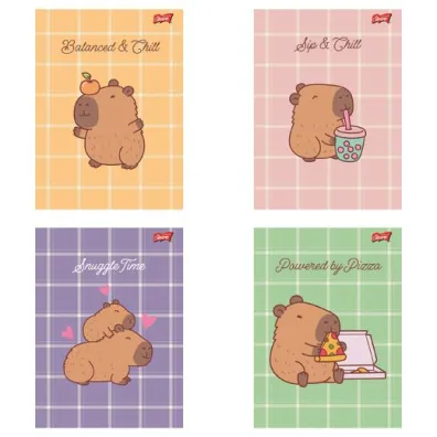St. Majewski Zeszyt A4 32 kartki linia dwukolorowa. Ok�adka laminowana  lakier miejscowy UV 70 g/m2. Capybara Moo