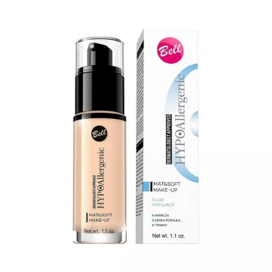 Bell HypoAllergenic Mat&Soft Make-Up hypoalergiczny fluid matujcy 01 Light Beige 30 g