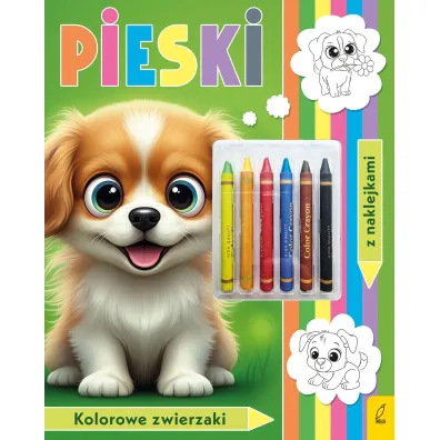 Kolorowanka z kredkami. Kolorowe zwierzaki. Pieski