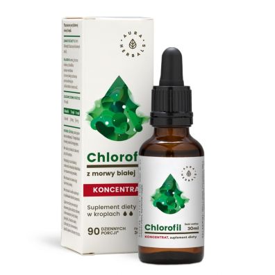 Aura Herbals Chlorofil z morwy białej, koncentrat w kroplach - Suplement diety 30 ml