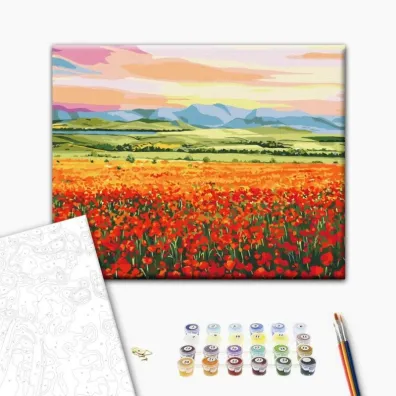 Brushme Malowanie po numerach - Zach�d S�o�ca nad Polem Kwiat�w 40x50cm