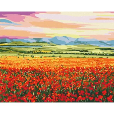 Brushme Malowanie po numerach - Zach�d S�o�ca nad Polem Kwiat�w 40x50cm