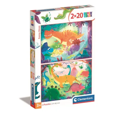 Puzzle 2x20 el. SuperColor. �mieszne dinozaury Clementoni