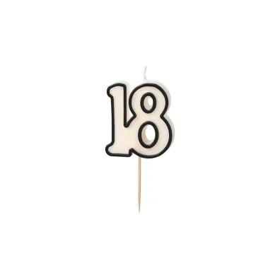 PartyDeco �wieczka urodzinowa liczba 18 bia�o-czarny 5.5cm