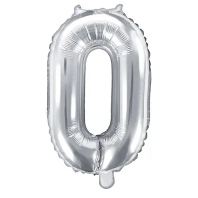 PartyDeco Balon foliowy Cyfra "0", 35cm, srebrny