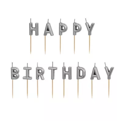 PartyDeco �wieczki urodzinowe Happy Birthday srebrny 13 szt.