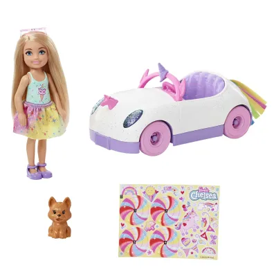 Barbie Chelsea Lalka + Autko T�czowy zestaw GXT41 Mattel