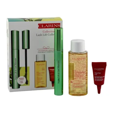 Clarins Zestaw Tusz do rz�s Supra Lift & Curl Black + Olejek do demakija�u + pr�bka liftinguj�ca pod oczy 8 ml + 3 ml + 50 ml