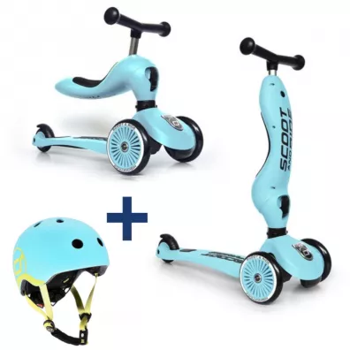 Zestaw Highwaykick 1 2w1 Je�dzik i hulajnoga tr�jko�owa + Kask XXS-S 1-5 lat Blueberry Scootandride