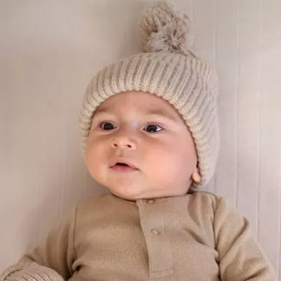 Lodger Czapeczka z weny merino 100% Beige 3-6 mies.
